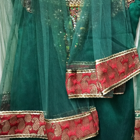 Bottle Green Suit with Churidar and Dupatta - Picture 11 of 11